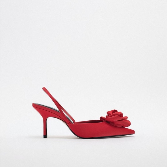 Zara Red Flower Slingbacks - Picture 12 of 16